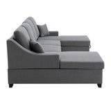 U_STYLE Upholstery Sleeper Sectional Sofa with Double Storage Spaces, 2 Tossing Cushions, Grey - Home Elegance USA