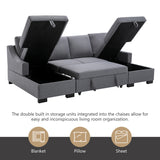 U_STYLE Upholstery Sleeper Sectional Sofa with Double Storage Spaces, 2 Tossing Cushions, Grey - Home Elegance USA