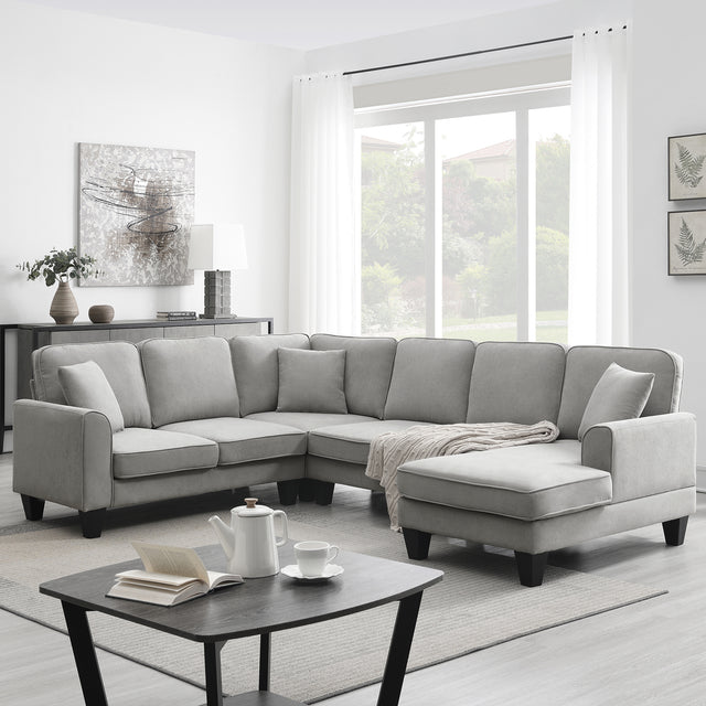 [VIDEO provided] [New] 108*85.5" Modern U Shape Sectional Sofa, 7 Seat Fabric Sectional Sofa Set with 3 Pillows Included for Living Room, Apartment, Office,3 Colors - Home Elegance USA
