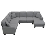 [VIDEO provided] [New] 108*85.5" Modern U Shape Sectional Sofa, 7 Seat Fabric Sectional Sofa Set with 3 Pillows Included for Living Room, Apartment, Office,3 Colors - Home Elegance USA