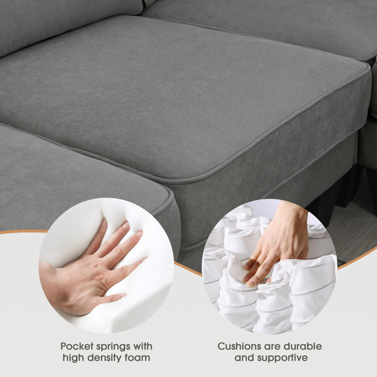 [VIDEO provided] [New] 108*85.5" Modern U Shape Sectional Sofa, 7 Seat Fabric Sectional Sofa Set with 3 Pillows Included for Living Room, Apartment, Office,3 Colors - Home Elegance USA