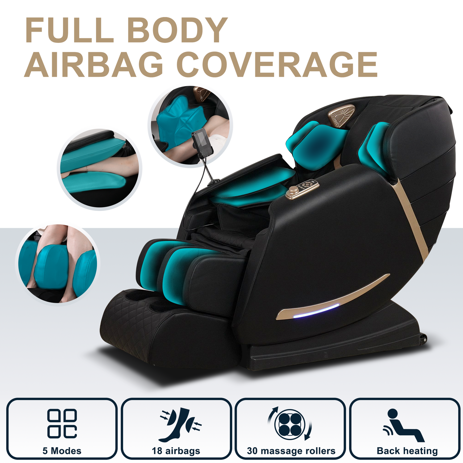 Full Body Massage Chair With Zero Gravity Recliner,with two control panel: Smart large screen & Rotary switch,spot kneading and Heating,Airbag coverage,Suitable for Home Office Home Elegance USA