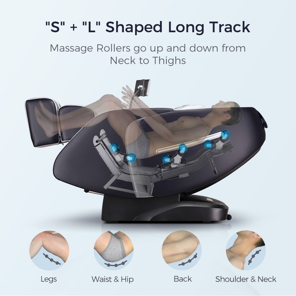 Massage Chair 4D Massage Chair Recliner, Zero Gravity Full Body Airbag Massage Chair with Body Scan Bluetooth Heat Touch Screen Foot Roller Handrail Shortcut Key Blue+Gray Home Elegance USA