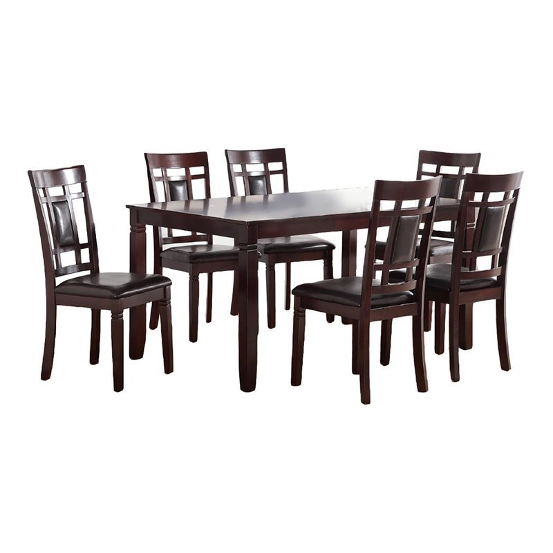 Modern Contemporary 7pc Dining Set Espresso Finish Unique Eyelet Back 6x Side Chairs Cushion Seats Dining Room Furniture - Home Elegance USA