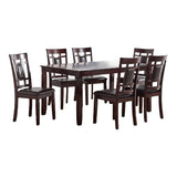 Modern Contemporary 7pc Dining Set Espresso Finish Unique Eyelet Back 6x Side Chairs Cushion Seats Dining Room Furniture - Home Elegance USA