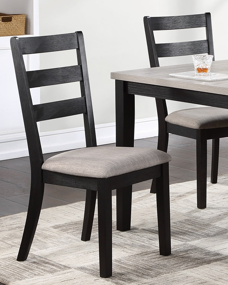 Classic Stylish Black Finish 5pc Dining Set Kitchen Dinette Wooden Top Table and Chairs Upholstered Cushions Seats Ladder Back Chair Dining Room - Home Elegance USA
