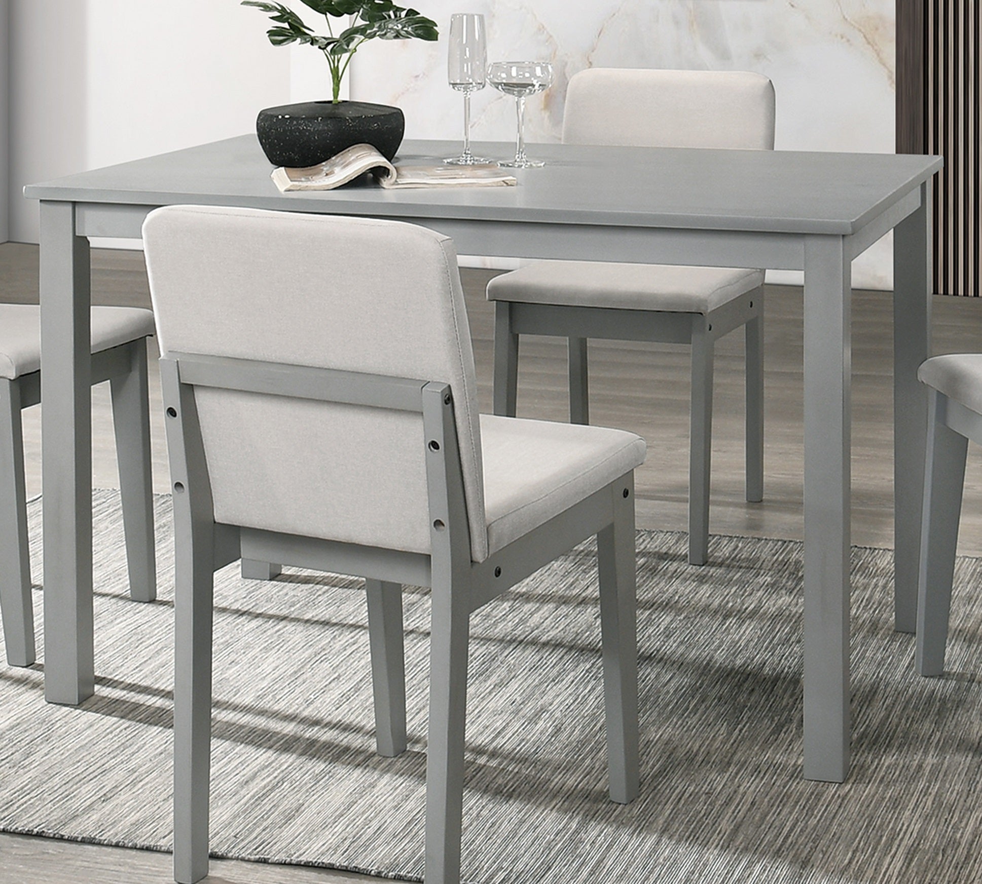 White dining table online grey chairs