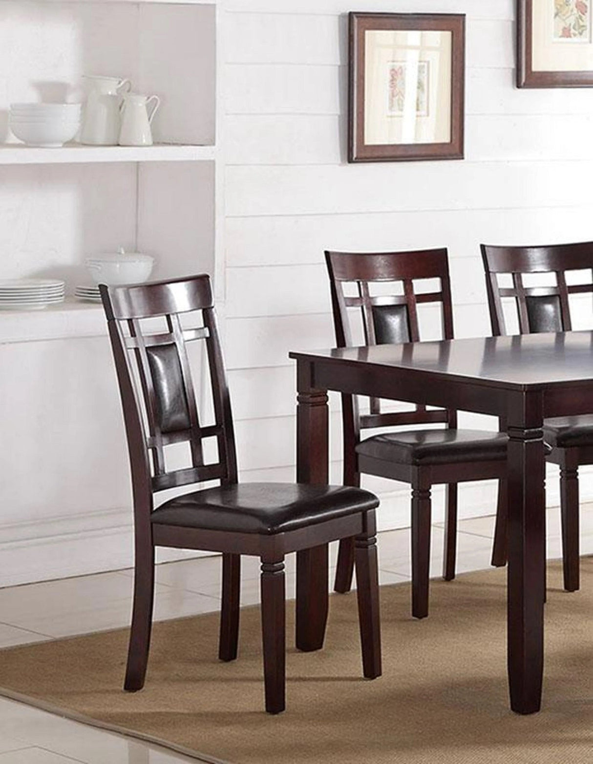 Modern Contemporary 7pc Dining Set Espresso Finish Unique Eyelet Back 6x Side Chairs Cushion Seats Dining Room Furniture - Home Elegance USA