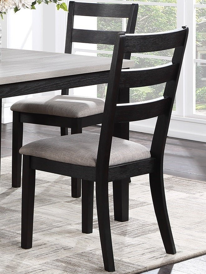 Classic Stylish Black Finish 5pc Dining Set Kitchen Dinette Wooden Top Table and Chairs Upholstered Cushions Seats Ladder Back Chair Dining Room - Home Elegance USA