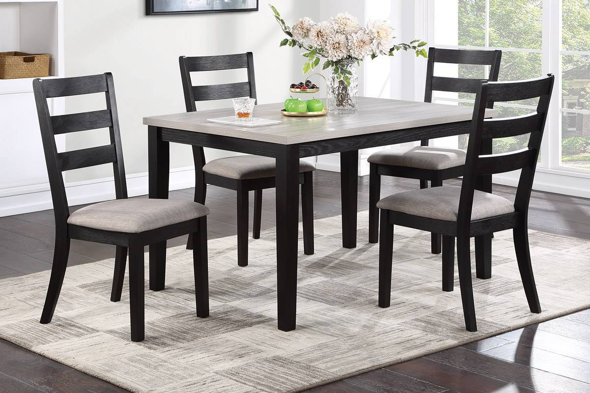 Classic Stylish Black Finish 5pc Dining Set Kitchen Dinette Wooden Top Table and Chairs Upholstered Cushions Seats Ladder Back Chair Dining Room - Home Elegance USA