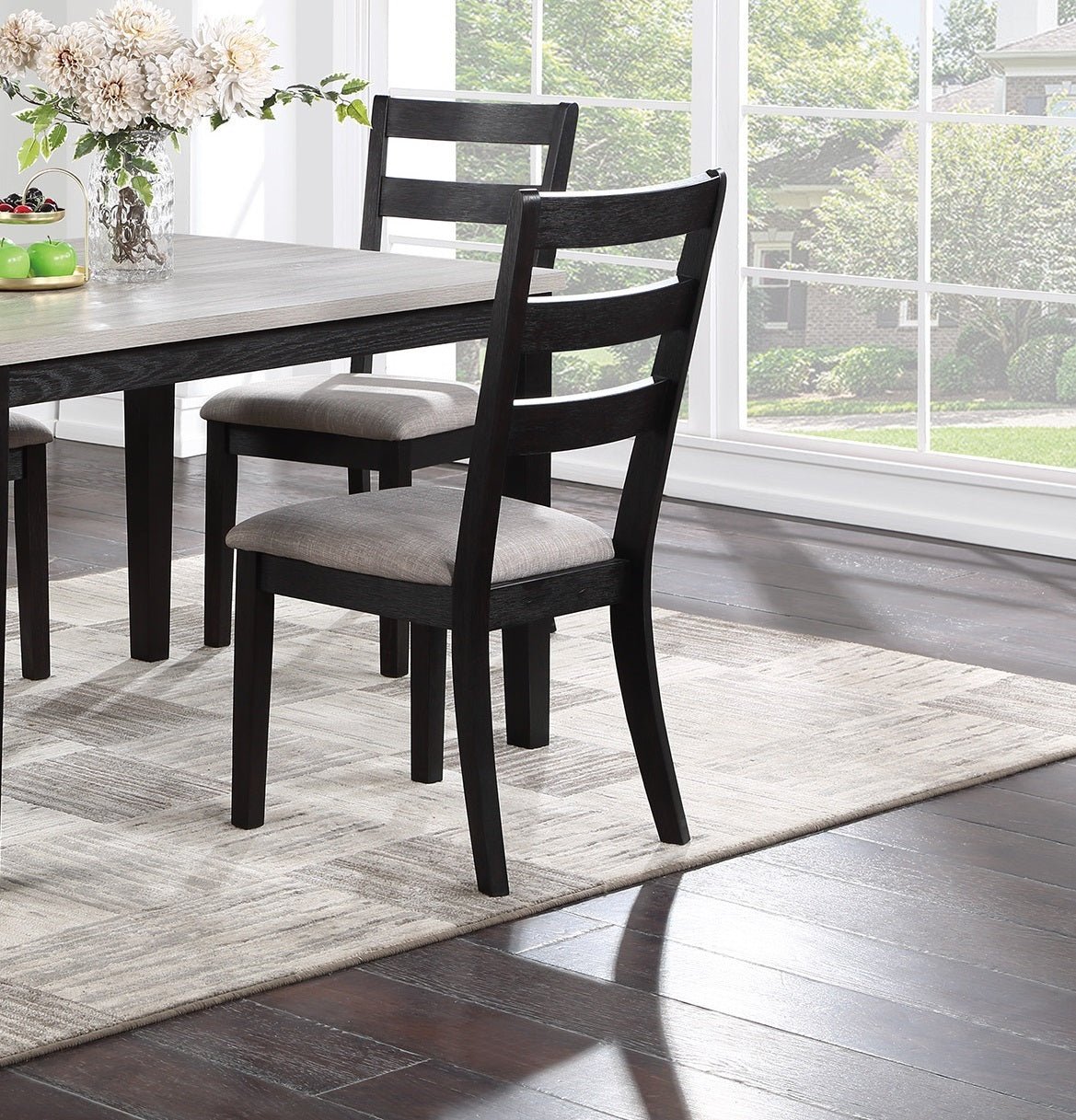 Classic Stylish Black Finish 5pc Dining Set Kitchen Dinette Wooden Top Table and Chairs Upholstered Cushions Seats Ladder Back Chair Dining Room - Home Elegance USA