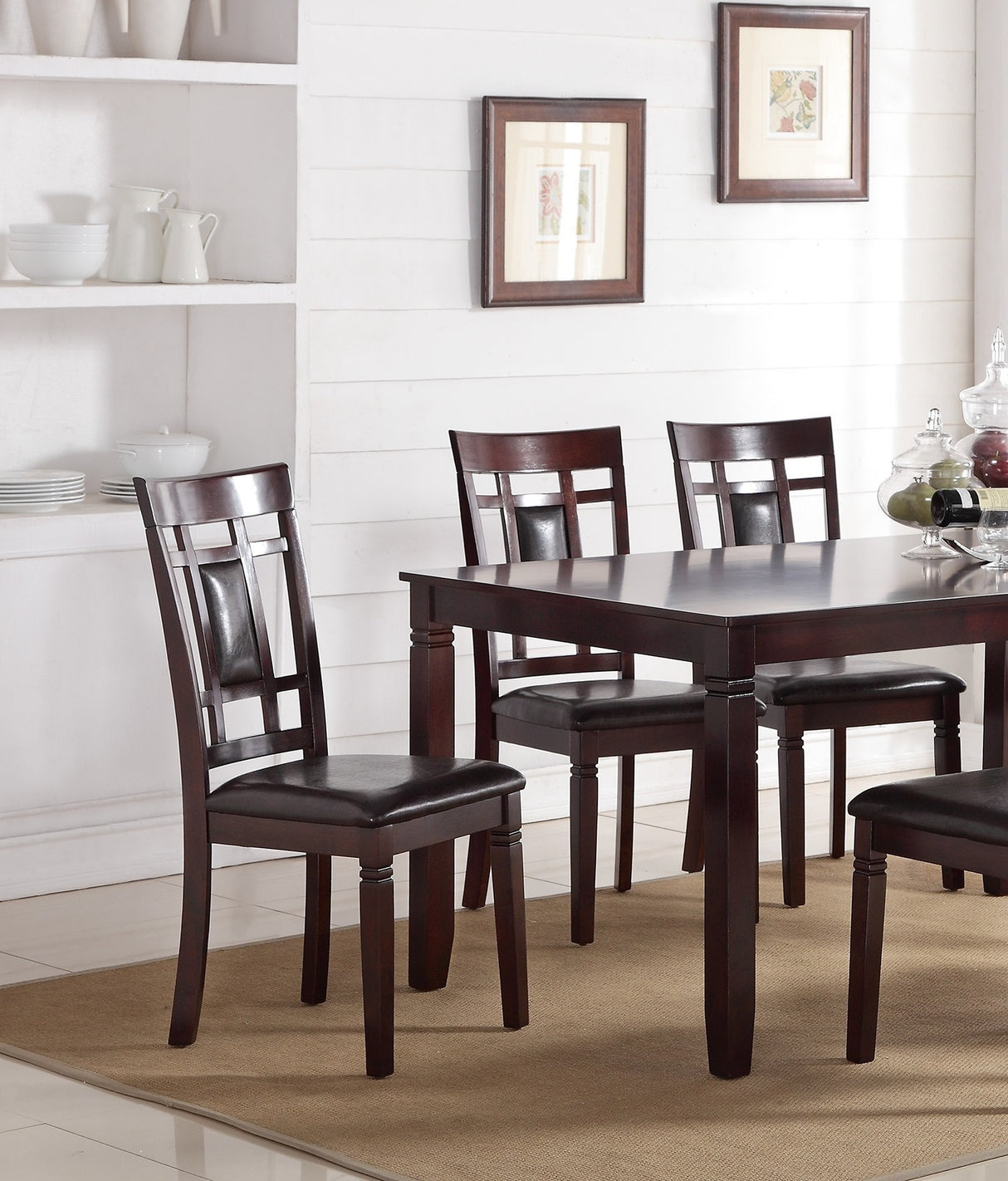 Modern Contemporary 7pc Dining Set Espresso Finish Unique Eyelet Back 6x Side Chairs Cushion Seats Dining Room Furniture - Home Elegance USA
