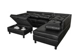 3 PC Sectional Sofa Set, (Black) Faux Leather left - Facing Sofa with Free Storage Ottoman | Home Elegance USA
