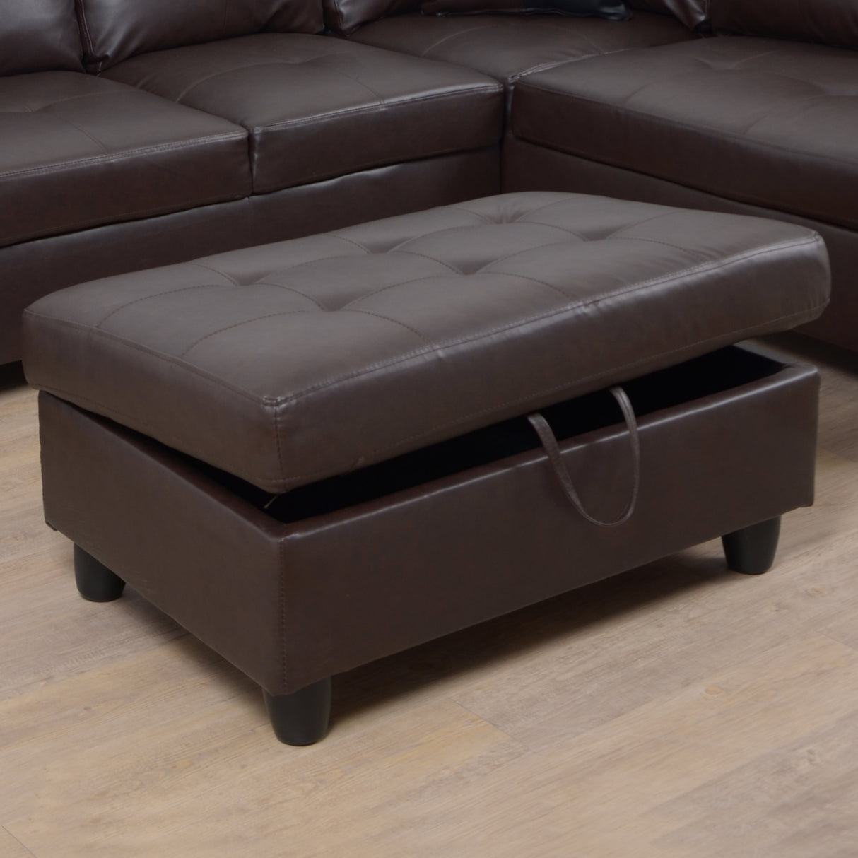 3 PC Sectional Sofa Set, (Brown) Faux Leather left - Facing Chaise with Free Storage Ottoman | Home Elegance USA