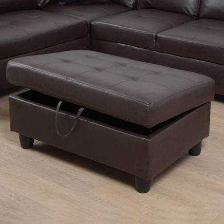3 PC Sectional Sofa Set, (Brown) Faux Leather Right -Facing Chaise with Free Storage Ottoman