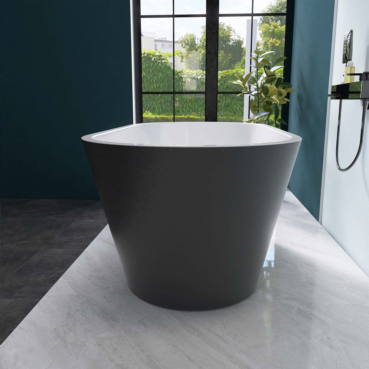 67" Acrylic Freestanding Bathtub, Matte Black Modern Stand Alone Soaking Bathtub, Brushed Nickel Drain and Minimalist Linear Design Overflow Included Easy to Install