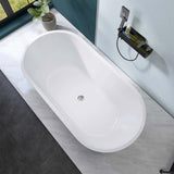 67" Acrylic Freestanding Bathtub, Matte Black Modern Stand Alone Soaking Bathtub, Brushed Nickel Drain and Minimalist Linear Design Overflow Included Easy to Install