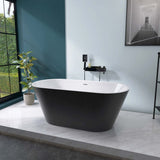 67" Acrylic Freestanding Bathtub, Matte Black Modern Stand Alone Soaking Bathtub, Brushed Nickel Drain and Minimalist Linear Design Overflow Included Easy to Install