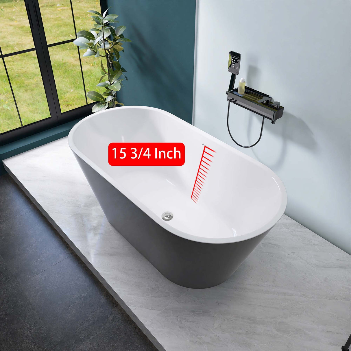 67" Acrylic Freestanding Bathtub, Matte Black Modern Stand Alone Soaking Bathtub, Brushed Nickel Drain and Minimalist Linear Design Overflow Included Easy to Install