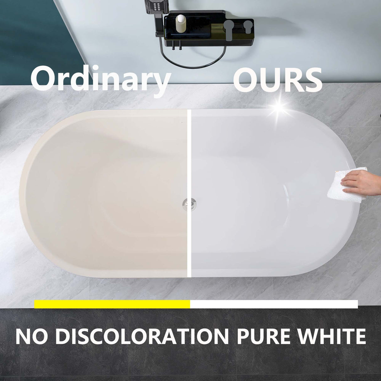 67" Acrylic Freestanding Bathtub, Matte Black Modern Stand Alone Soaking Bathtub, Brushed Nickel Drain and Minimalist Linear Design Overflow Included Easy to Install