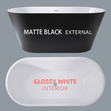 67" Acrylic Freestanding Bathtub, Matte Black Modern Stand Alone Soaking Bathtub, Brushed Nickel Drain and Minimalist Linear Design Overflow Included Easy to Install