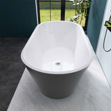 67" Acrylic Freestanding Bathtub, Matte Black Modern Stand Alone Soaking Bathtub, Brushed Nickel Drain and Minimalist Linear Design Overflow Included Easy to Install