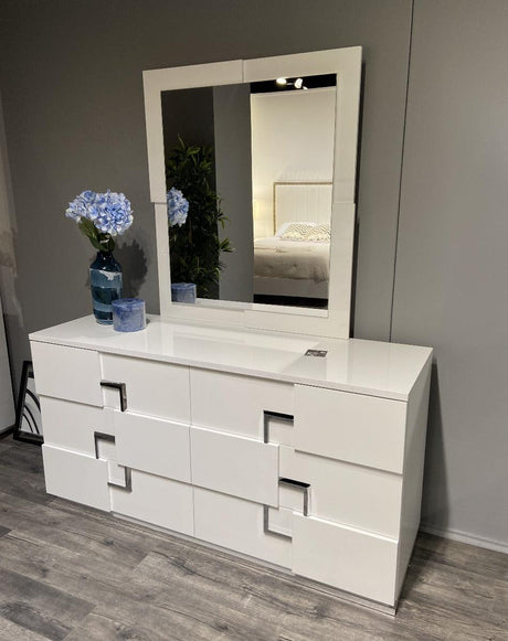 Infinity Dresser With Mirror In White Glossy - 17441Dm | J&M