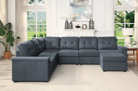 Isla Gray Woven Fabric 7-Seater Sectional Sofa with Ottoman - Home Elegance USA