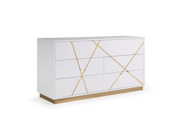 Vig Furniture Modrest Nixa  Modern Wide White and Gold Dresser