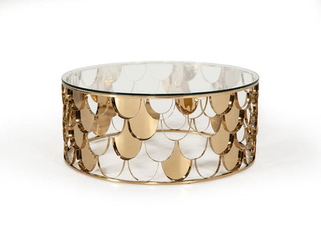 Modrest Javier Modern Glass & Gold Round Coffee Table Vgvcct088