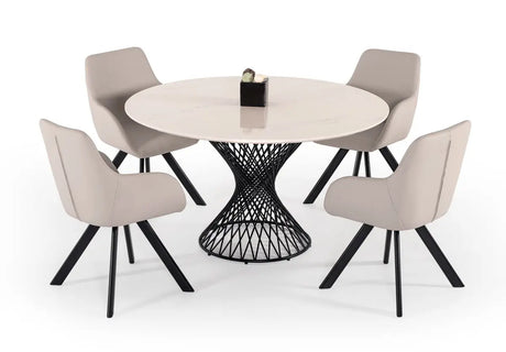 Vig Furniture - Modrest Joyce Modern Round White Cultured Marble Dining Table - Vgmamit-5167