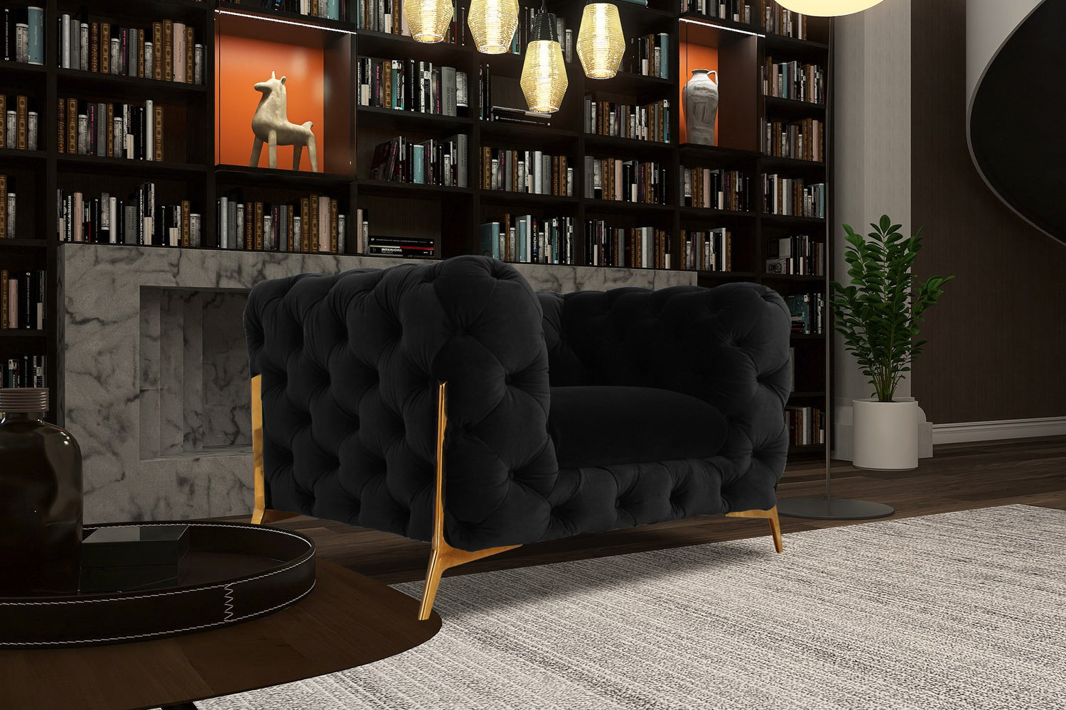 Divani Casa Quincey - Transitional Black Velvet Chair | Home Elegance USA