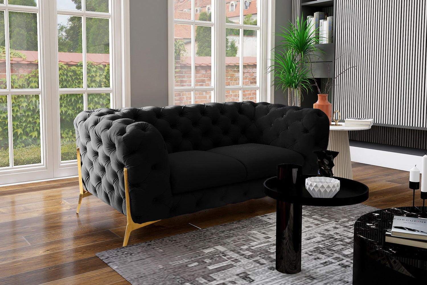 Divani Casa Quincey - Transitional Black Velvet Loveseat | Home Elegance USA