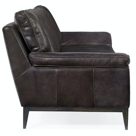 Kador Leather Stationary Sofa in Debonair Graphite Leather & Dark Wood – Hooker Furniture