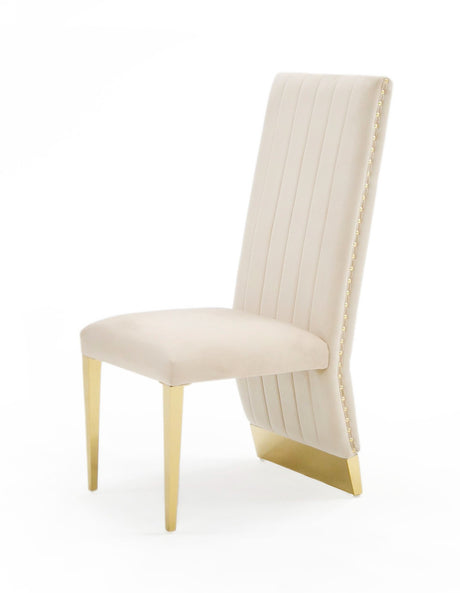 Vig Furniture Modrest Keisha - Modern Beige Velvet and Gold Dining Chair Set of 2