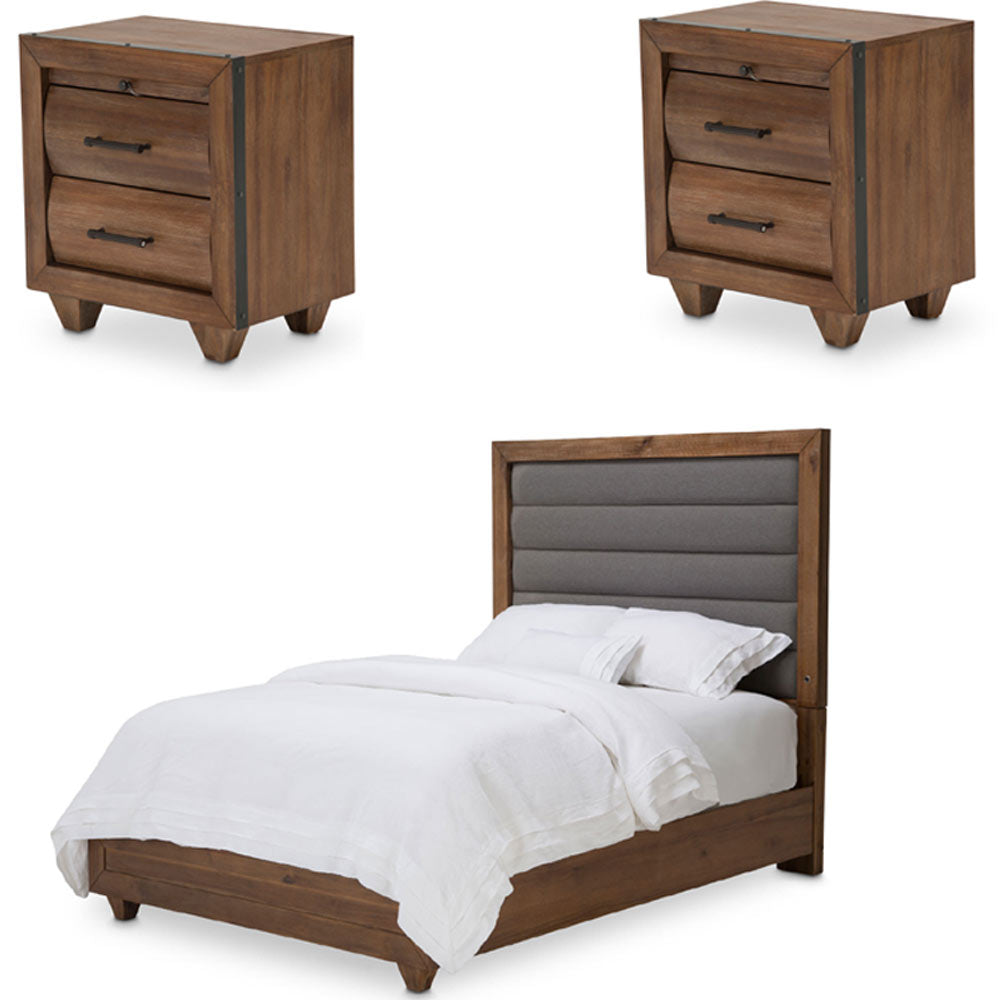 Aico Furniture - Brooklyn Walk 3 Piece Eastern King Tufted Panel Bedroom Setin Burnt Umber - Ki-Brkw014Ek-408-3Set