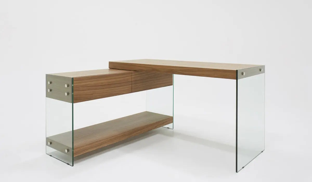 Vig Furniture - Modrest Laxson Modern Walnut & Glass Desk - Vgcncpm4874-B-Ha-V36F