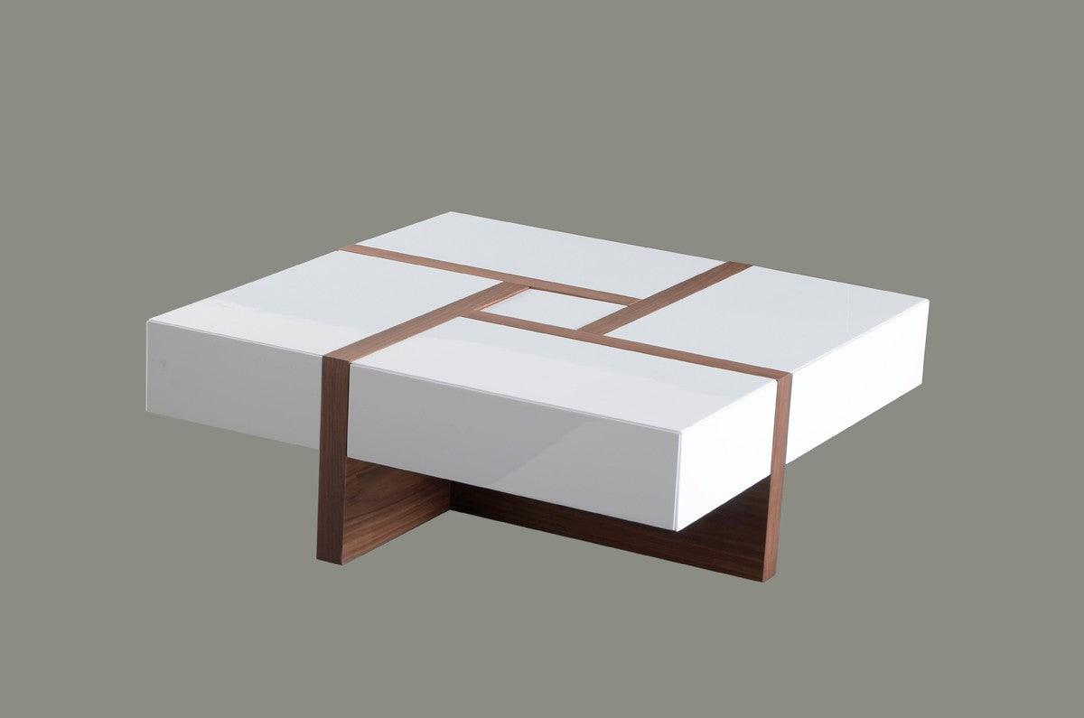 Vig Furniture - Modrest Makai Modern White & Walnut Square Coffee Table - Vgbble624E-Whtwal