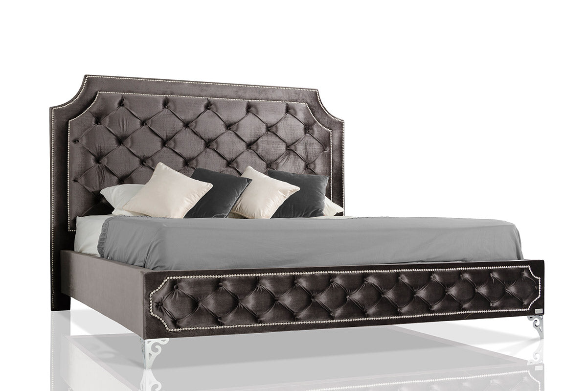 VIG Furniture - Modrest Leilah - Transitional Tufted Fabric Bed without Crystals - VGKNLEILAH-GREY