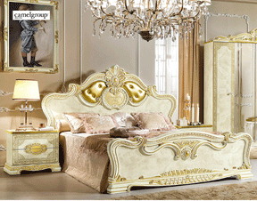 Leonardo Queen Panel Bed In Ivory-Gold - Leonardobedq.S | ESF