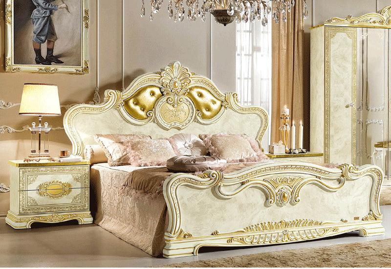 Esf Furniture - Leonardo 3 Piece Bedroom Eastern King Panel Bed Set In Ivory-Gold - Leonardobedk.S.-3Set