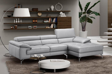 Liam Premium Leather Sectional In Right Hand Facing Chaise In Light Grey - 18273-Rhfc | J&M