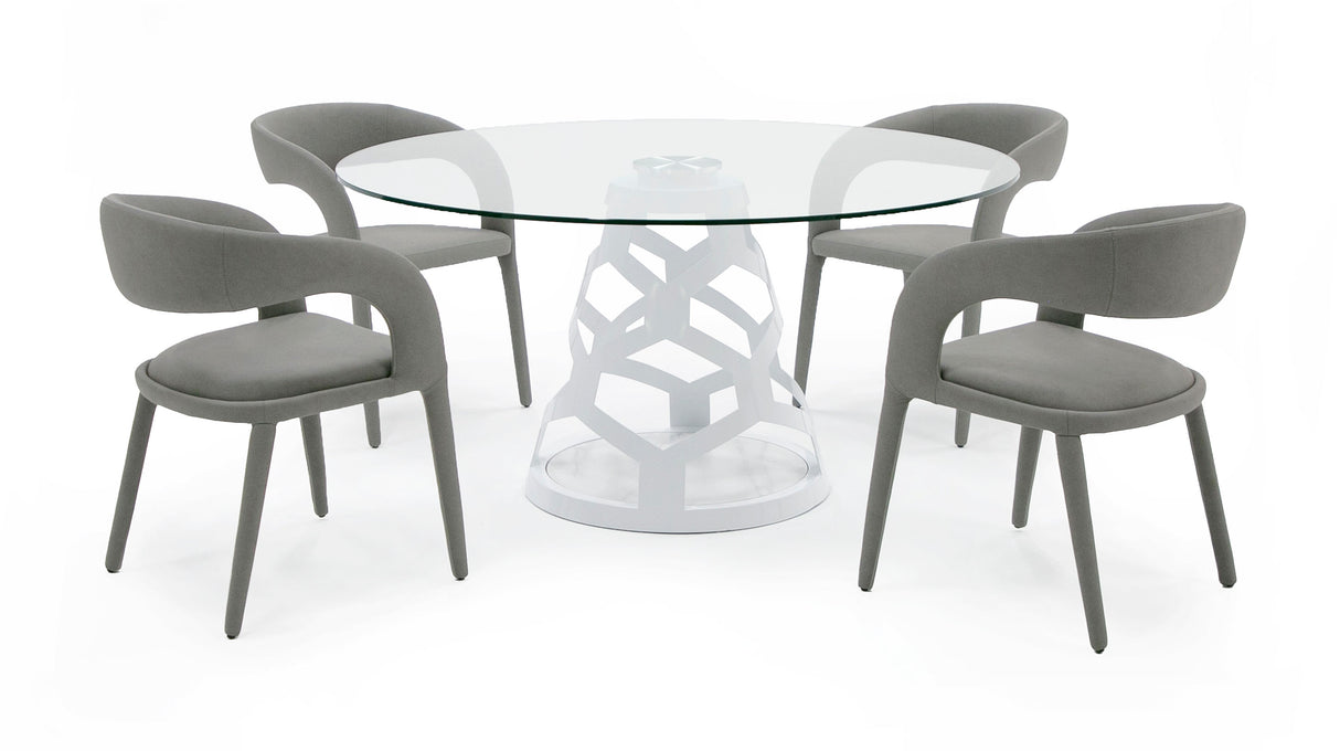 Vig Furniture Modrest Lilly - Modern 12mm Round Glass + White Dining Table