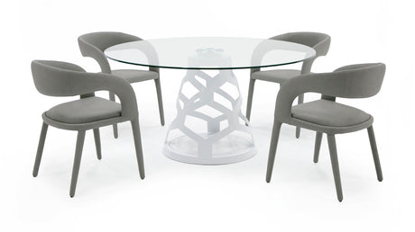 Vig Furniture Modrest Lilly - Modern 12mm Round Glass + White Dining Table