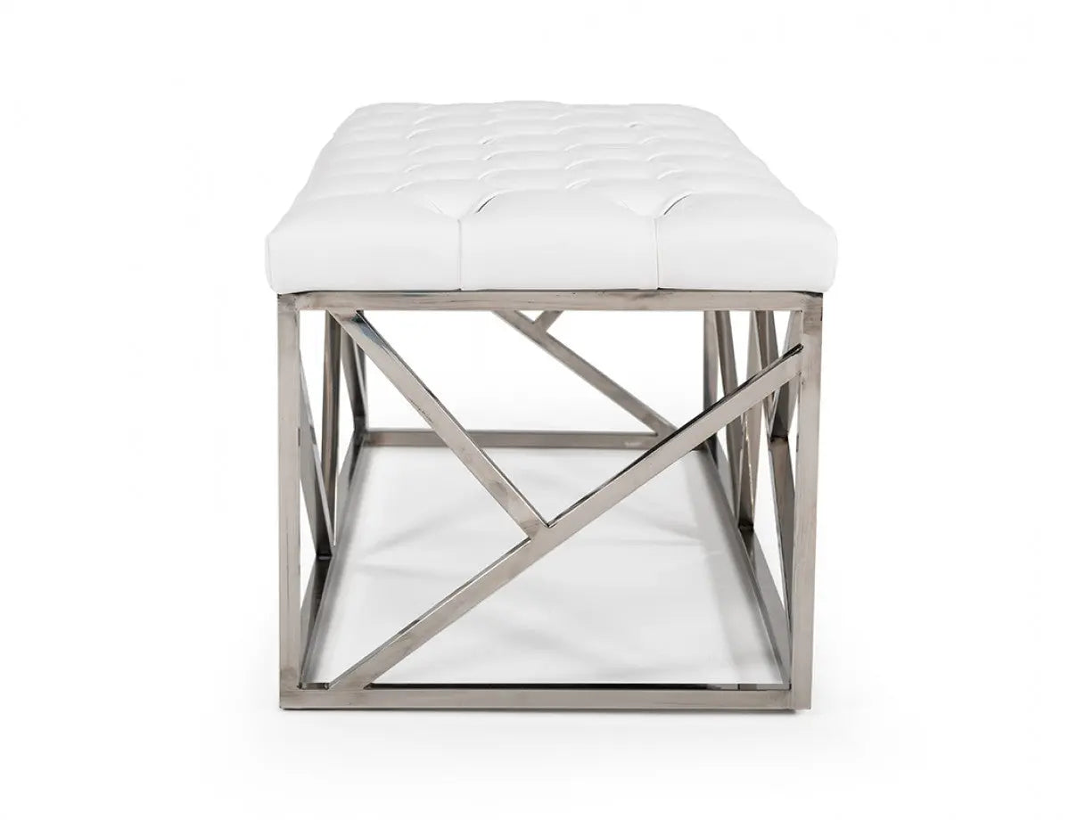 Vig Furniture - Modrest Lindsey Modern White Leatherette & Stainless Steel Bench - Vgrh-Rhs-Ot-201-Wht