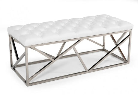 Vig Furniture - Modrest Lindsey Modern White Leatherette & Stainless Steel Bench - Vgrh-Rhs-Ot-201-Wht