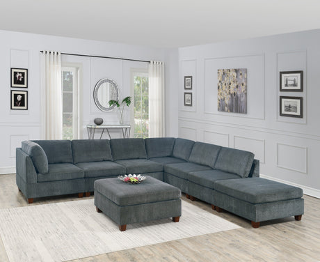 Grey Chenille Modular Sectional 8-Piece Set | Large Corner L-Sectional with 2 Corner Wedges, 4 Armless Chairs & 2 Ottomans – Modern Couch
