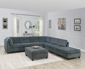 Grey Chenille Modular Sectional 8-Piece Set | Large Corner L-Sectional with 2 Corner Wedges, 4 Armless Chairs & 2 Ottomans – Modern Couch