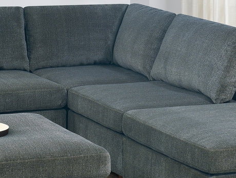 Grey Chenille Modular Sectional 6-Piece Set | Corner L-Sectional with 2 Corner Wedges, 2 Armless Chairs & 2 Ottomans – Modern Couch
