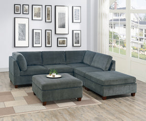 Grey Chenille Modular Sectional 6-Piece Set | Corner L-Sectional with 2 Corner Wedges, 2 Armless Chairs & 2 Ottomans – Modern Couch